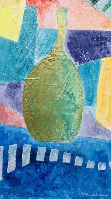 Acrylic Painting On Textured Canvas Whimsical Jar #7 10” X 20” Best Offer