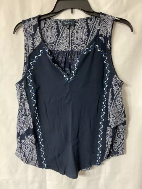 LUCKY BRAND Women's Size L Boho Blue Print Top Sleeveless V-Neck