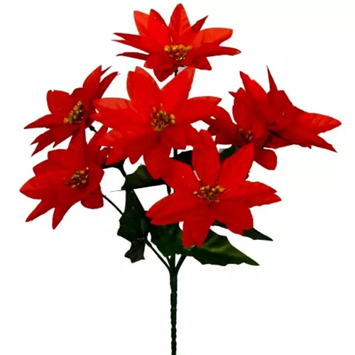 Artificial Silk Flowers Christmas Poinsettia Bunch Red