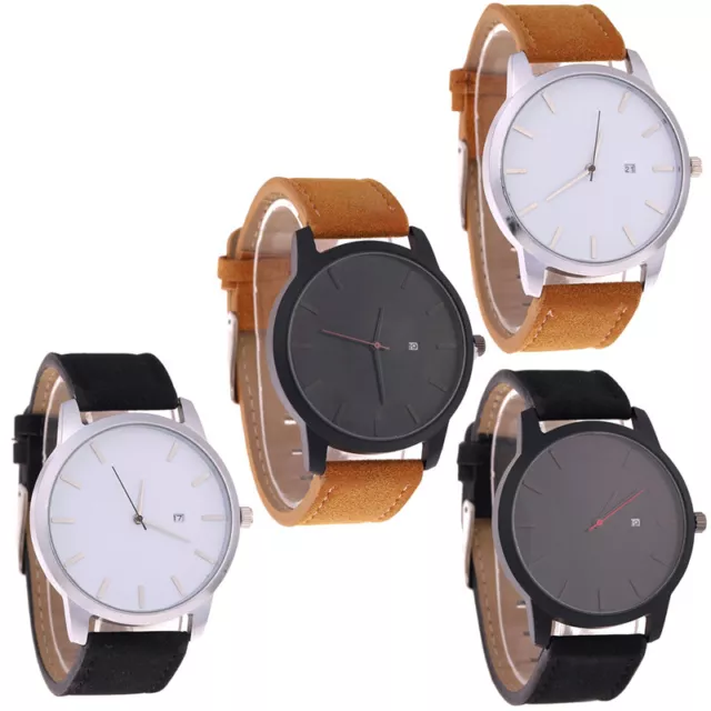 Fashion Men s Date Sport Stainless Steel for Case Quartz Faux Leather Wrist Watc