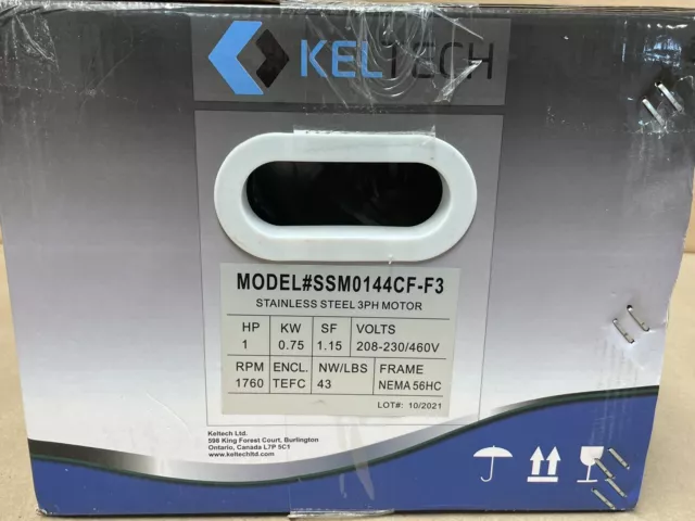 New KELTECH SSM0144CF-F3 Stainless Steel Washdown 3PH ￼Motor 1 HP 1760 RPM