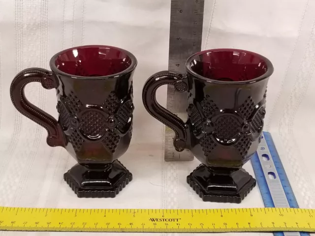 2 Avon Cape Cod Ruby Red Glass Pedestal Drinking Cup Mug Vampire