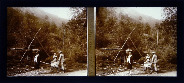 Les Alpes une distillerie en Montagne.France.Stereo view on glass 6x13.An.1930'.