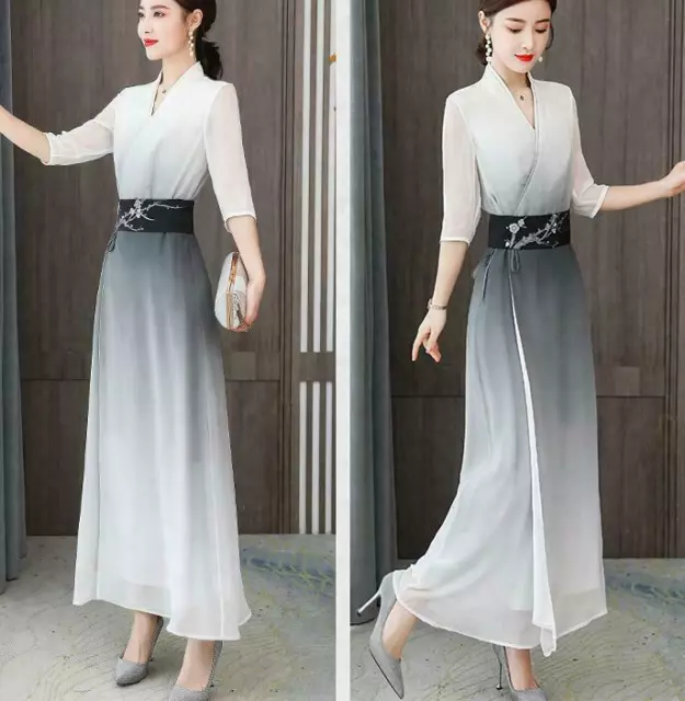 Women Floral Printing Chiffon Dress A-Line Korean Fashion Knee Length Slim  Fit D