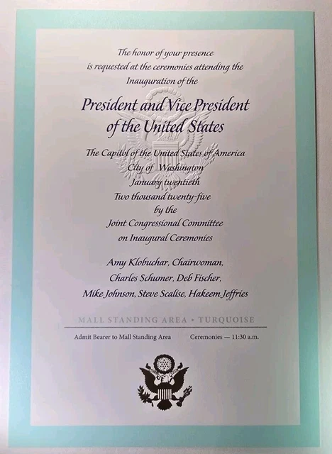 DONALD TRUMP 2025 Official Inauguration Congressional Ticket with