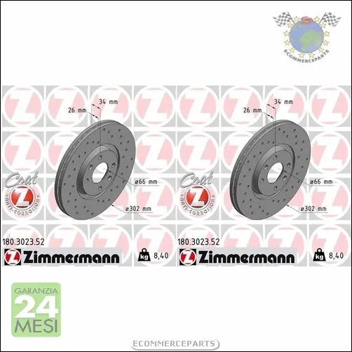 Kit 2x dischi freno Zimmermann SPORTIVO COAT Z Anteriore per CITROEN C4 I PEUGEO