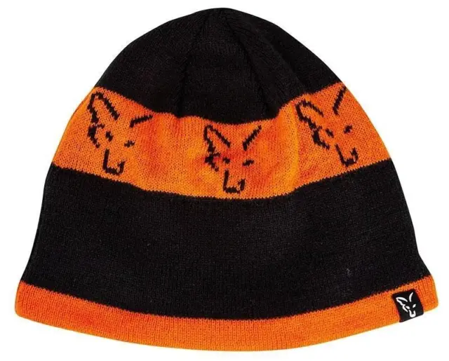 Fox Black / Orange Beanie Mütze mit Fleece Innenfutter Strickmütze Wintermütze