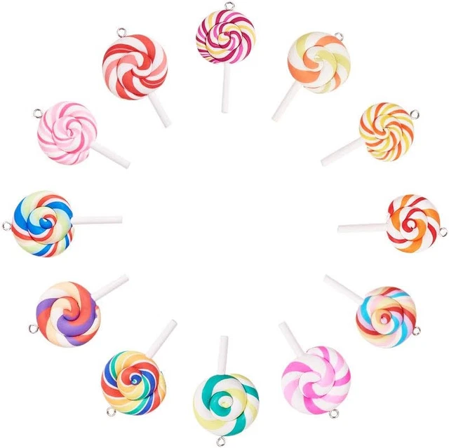 50 Stück Bunte Lollipops Clay Anhänger Charms Handmade Polymer Clay Lollipop Anh