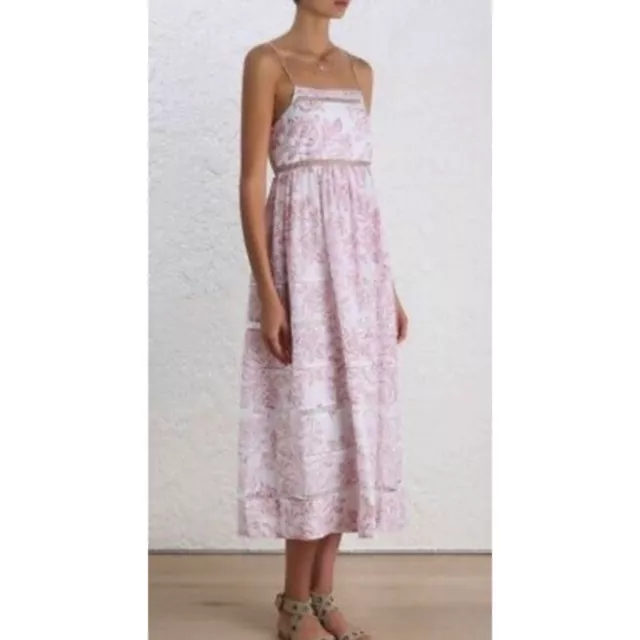 Zimmermann Roza Ladder Strap Floral Print Cotton Silk Maxi Dress