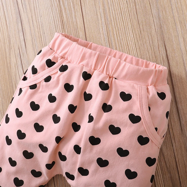 Kids Baby Girls Heart Print Ruffle Romper Tops Pants Headband Set Outfit Clothes 7