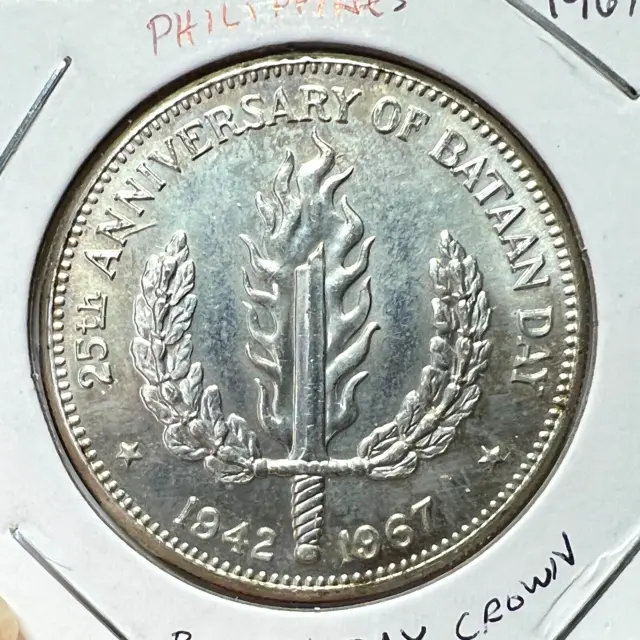 1967 Philippines Silver One Peso Brilliant Uncirculated Bataan Day Crown