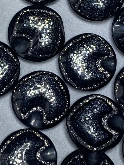 Acrylic Glitter 1-hole 1.2mm Black Halloween Craft Sewing Buttons Bundle 5pcs