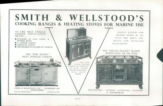 WW2 Smith & Wellstood's Marine Cooking Ranges Advert From Janes Ships 1942