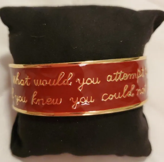 Rustic Cuff Bracelet Red Enamel & Gold Tone Quote "What Would You Attempt If You