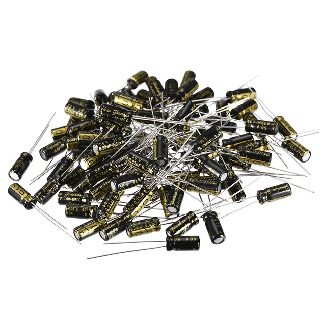 Radial Condensateur électrolytique 0.33uF 50V 105°C Vie 2000H 5x11mm noir 100pc