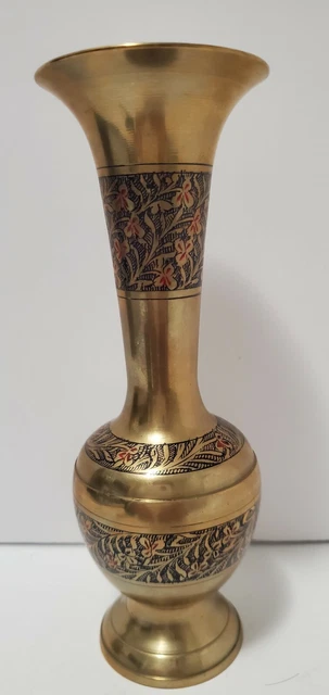 Vintage Decorative Brass Vase Etched with Flowers and leaves