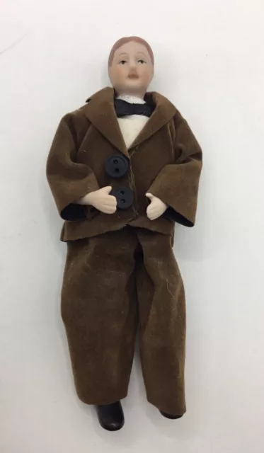Dolls House Man Wearing Brown Suit - 15 cm