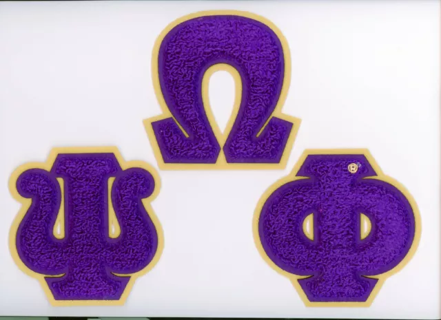 OMEGA PSI PHI Chenille Letters Patch Set - 4 1/4" x 4 1/4" each letter emblem