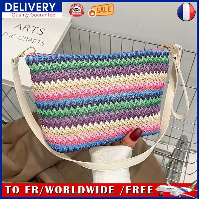 Women Crossbody Bag Straw Satchel Bags for Summer Travel (Bright Multicolour)