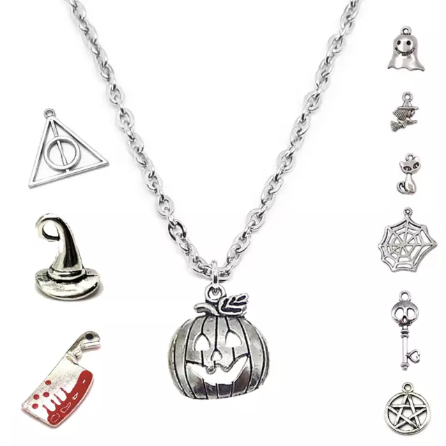 Collana HALLOWEEN con ciondoli Arg Pentacolo Strega Harry Potter Mano di Fatima