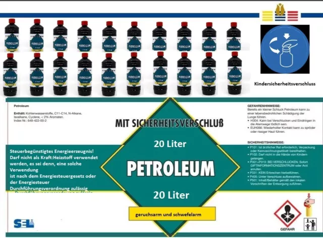 Petroleum 20l Liter für Ofen Camping-Heizung Petrolium geruchsarm Pumpe  Heizer