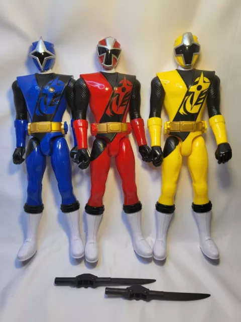 Set di 3 figure Power Rangers acciaio ninja 12" blu rosso e giallo con 2 spade