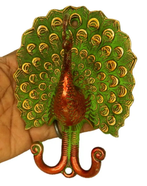 Peacock Shape Vintage Antique Repro Handmade Brass Wall Hanger Key Cloth Hook