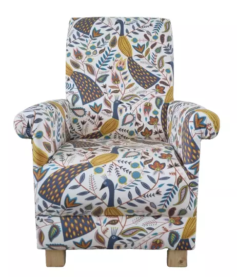 Mustard Armchair Fryetts Peacocks Ochre Fabric Adult Chair Accent Birds Bedroom
