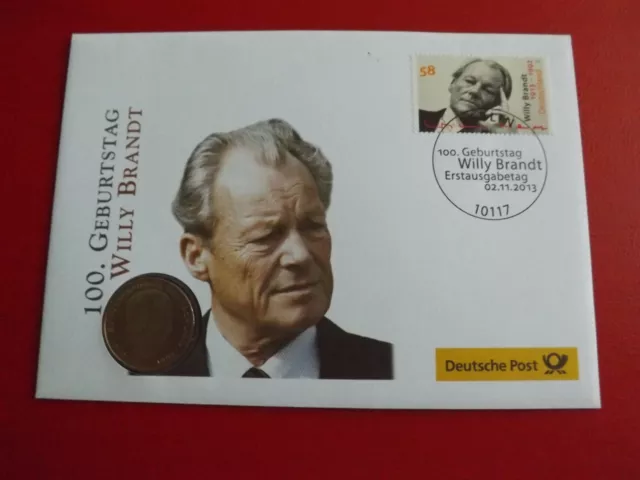 *Numisbrief Deutschland 2013 * mit 2 D-Mark * 100.Geburtstag Willy Brand (ALB12)