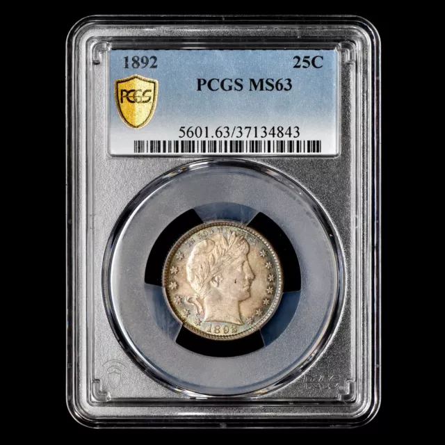 1892-P Barber Quarter ✪ Pcgs Ms-63 ✪ 25C Silver Coin Scarce Rainbow ◢Trusted◣