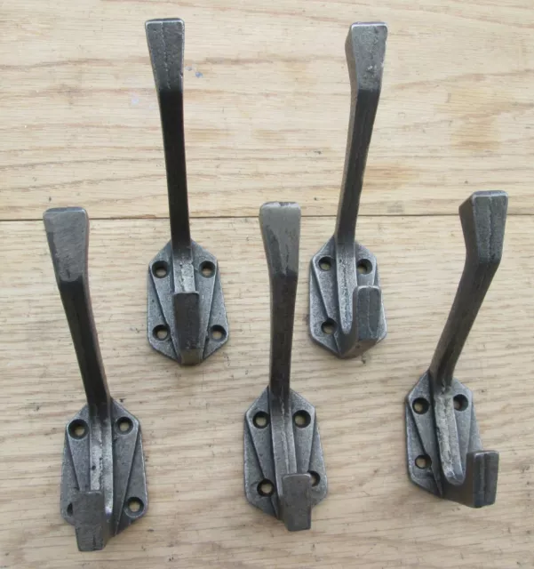 5 X Cast Iron Antique Geometric Vintage Retro 30s Art Deco Coat Hooks Hanging