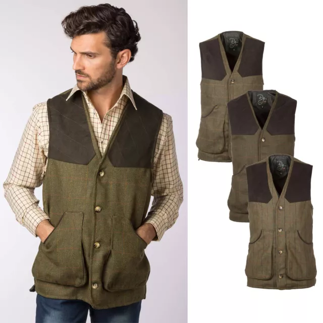 Men's Tweed Waistcoat Rydale Shooting Hunting Work Gilet Bodywarmer Gents Jacket