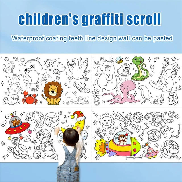 CHILDREN COLORING PAPER Graffiti Scroll Coloring Painting Roll 2m Kids ...