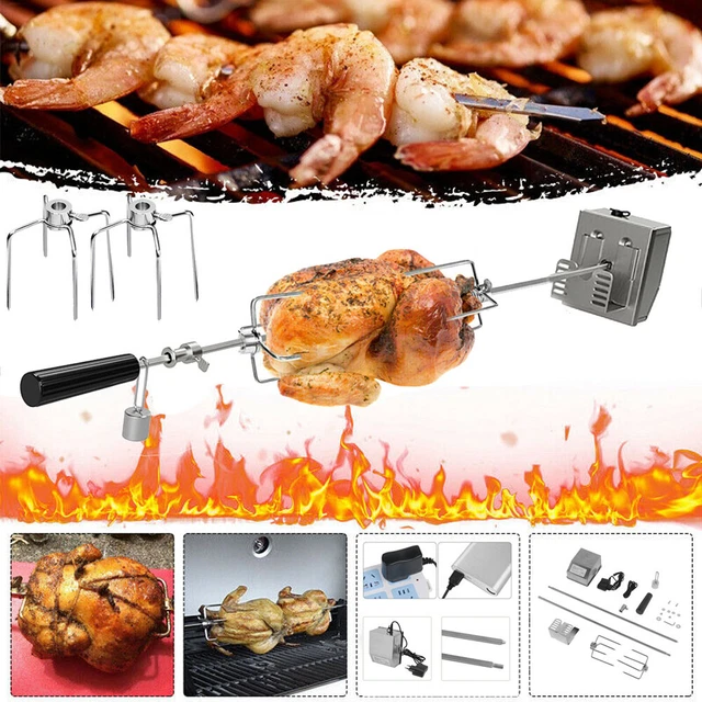 BBQ Rotisserie Grillspieß mit Edelstahl Motor Drehspieß Automatisch Gasgrill DE