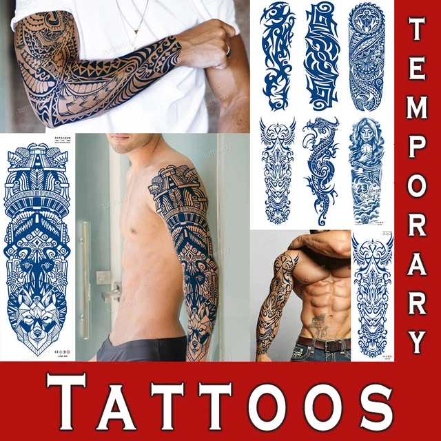 SEMI PERMANENT TEMPORARY Sleeve Tattoo Full Arm Tribal Dragon Symbols Real £4.19 PicClick UK