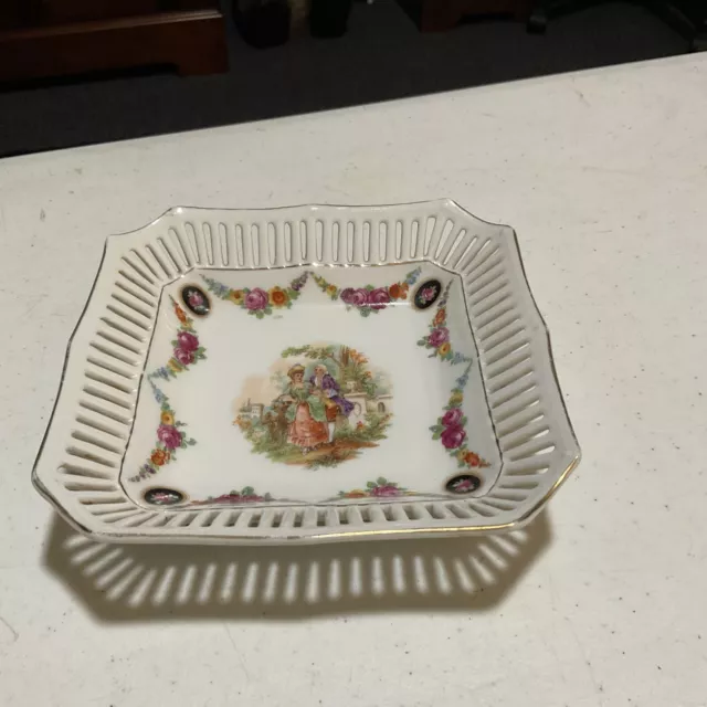 Antique Porcelain  plate   Germany “People & flowers”