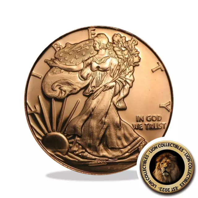 Walking Liberty 1 oz .999 Fine Copper Investment Bullion Rounds USA