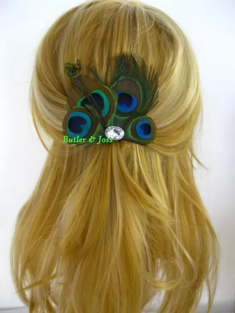 Peacock Feather Hair Clip Pin Accessories Prom Wedding Bridal Fascinator 'Becca' 2