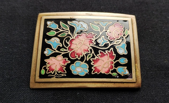 Ancienne grande broche couleur or sceptre émail rouge noir