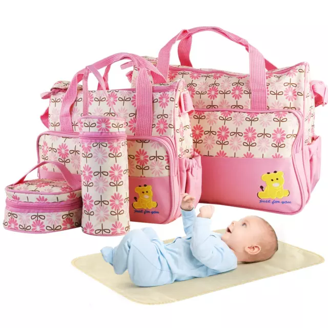 5PCS Diaper Bag Tote Set Baby Diaper for Mom - Large Storage for Nappy/Clothes