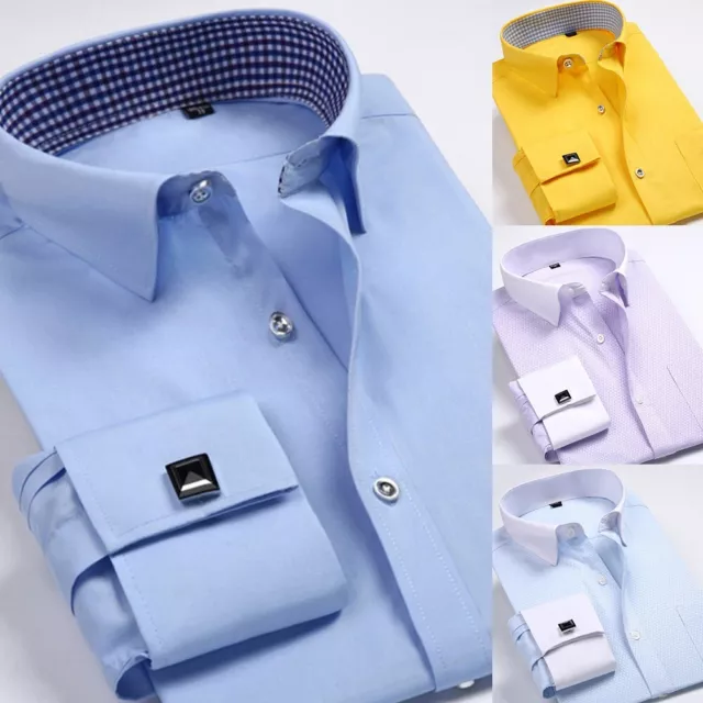 Chemise d'affaires couleur unie pour hommes style classique et manches longues