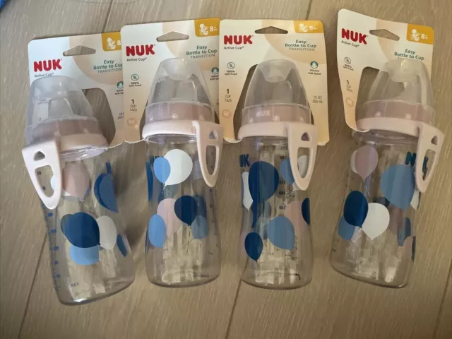 Lot 4 NUK Active Cup Transition Bottle to Cup 10 oz Balloons Pink