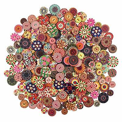 300 Pzs Colori Dipinte Bottoni Di Legno Rotonda Fai Da Te Per Cucito E (Q2L)