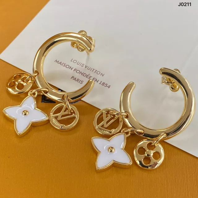 Authentic Louis Vuitton M64859 Flower LV Circle Earrings GP Accessory Near  Mint