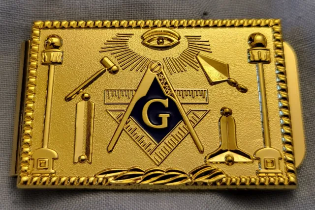 Masonic Gold Money Clip Cash Mason Old Temple Hammer British Unknown Symbols USA 2