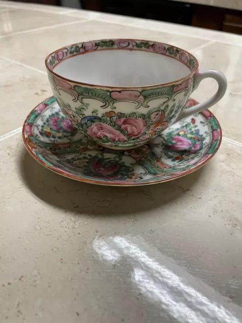 Excellent !!Chinese Export Famille Rose Medallion Porcelain Cup & Saucer Marked.