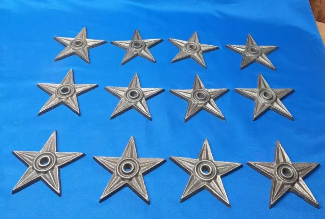 Lot Of 12 Cast Iron Stars Vintage  Rustic 4-1/2" Large Farm Wall Decor Crafts