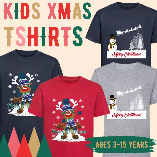 Kids Boys Girls Christmas T-shirt Xmas Tee Top Festive Novelty Gift 3-12 Years