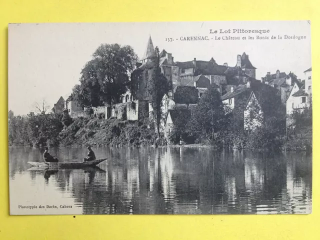 cpa CARENNAC (lot) Bords de la Dordogne boat CHÃTEAU des DEOYENS Castle Burg