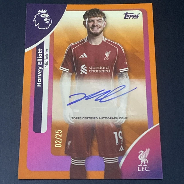 TOPPS PREMIER LEAGUE 2026 Harvey Elliot Liverpool Autograph Orange